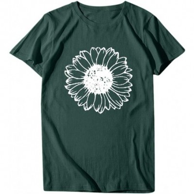 Thermal Underwear Women Cute Dandelion T Shirt Wildflower Print Vintage Funny Short Sleeve Graphic Tee Top - Green - CD199GRLR83