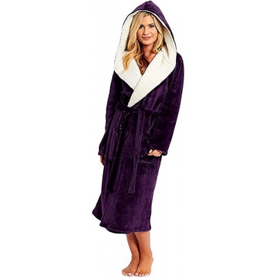 Robes Women Winter Plush Lengthened Shawl Bathrobe Home Clothes Long Sleeve Hooded Robe Coat - A-purple - CP194IZKZQU