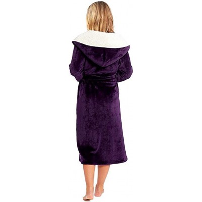 Robes Women Winter Plush Lengthened Shawl Bathrobe Home Clothes Long Sleeve Hooded Robe Coat - A-purple - CP194IZKZQU