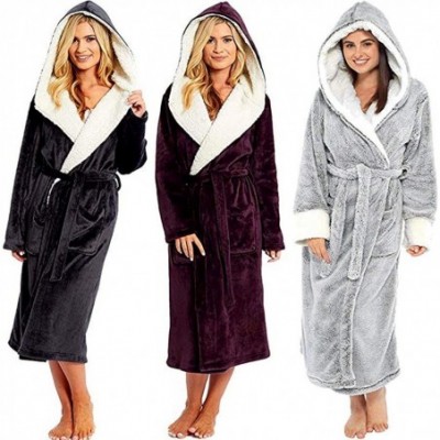 Robes Women Winter Plush Lengthened Shawl Bathrobe Home Clothes Long Sleeve Hooded Robe Coat - A-purple - CP194IZKZQU