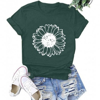 Thermal Underwear Women Cute Dandelion T Shirt Wildflower Print Vintage Funny Short Sleeve Graphic Tee Top - Green - CD199GRLR83