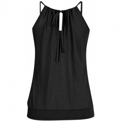 Camisoles & Tanks Women's V Neck Sleeveless Lace Trim Spaghetti Strap Camisole Cami Tank Top Vests Base Layer Shirts - X04-bl...