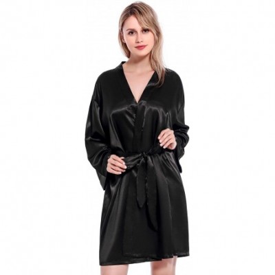 Robes Women Robes Kimono Satin Soft and Lightweight Kimono Bathrobes - Black - CP18TN0E682