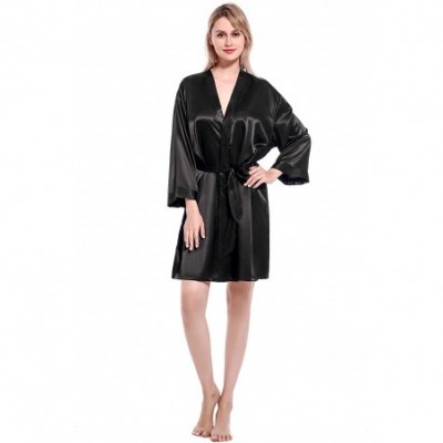 Robes Women Robes Kimono Satin Soft and Lightweight Kimono Bathrobes - Black - CP18TN0E682