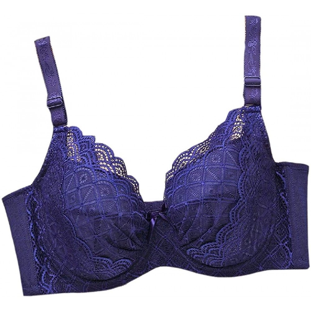 Bras Women Plus Size Lace Minimizer Underwire Non Padded Full-Coverage Bras - Blue - C61939ASYAD