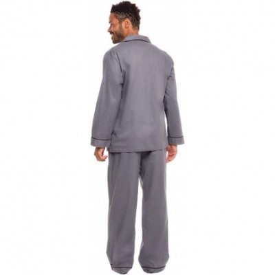 Sleep Sets Men's Lightweight Button Down Pajama Set- Long Cotton Pjs - Steel Gray With Black Piping - CU11CKPHQWZ