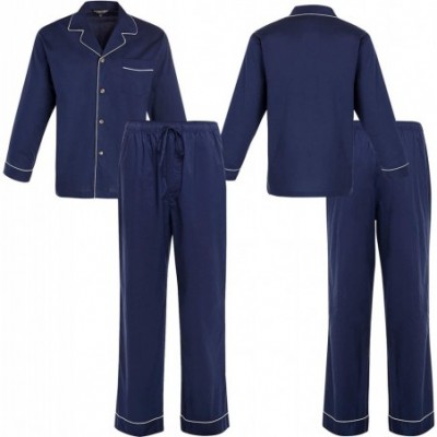 Sleep Sets Men's Lightweight Button Down Pajama Set- Long Cotton Pjs - Steel Gray With Black Piping - CU11CKPHQWZ