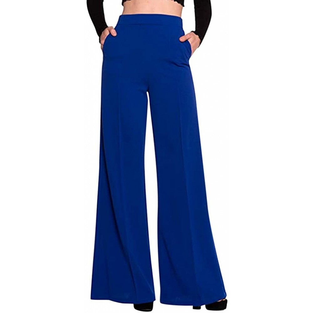 Panties Womens High Waist Wide Leg Long Trousers Fashion Solid Loose Flowy Palazzo Pants - Blue - CP18W2RA974