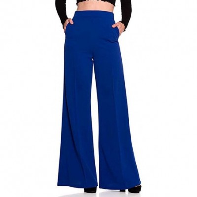 Panties Womens High Waist Wide Leg Long Trousers Fashion Solid Loose Flowy Palazzo Pants - Blue - CP18W2RA974