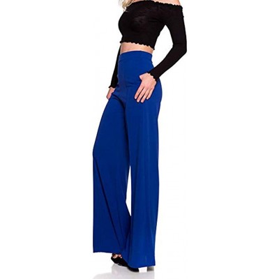 Panties Womens High Waist Wide Leg Long Trousers Fashion Solid Loose Flowy Palazzo Pants - Blue - CP18W2RA974