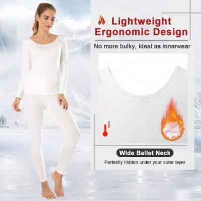 Thermal Underwear Womens Thermal Underwear Long Johns Set Fleece Lined Ultra Soft Ballet Neck Base Layer White X-Small - C919...