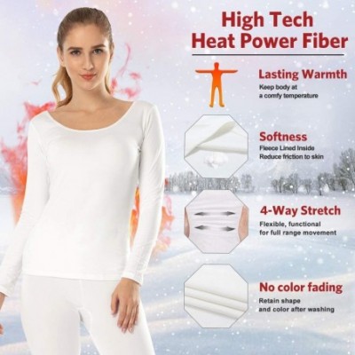 Thermal Underwear Womens Thermal Underwear Long Johns Set Fleece Lined Ultra Soft Ballet Neck Base Layer White X-Small - C919...