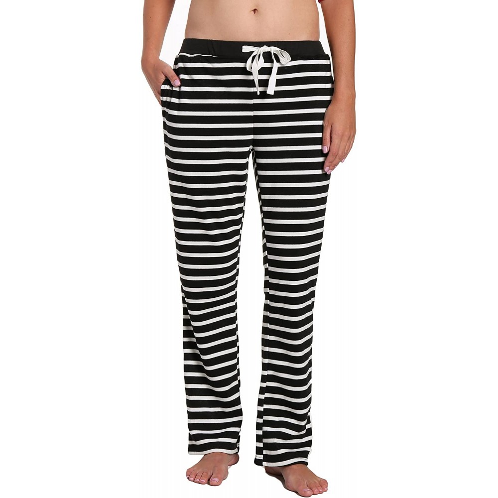 Bottoms Womens Sweatpants with Pockets - Stripes Black White - C01859COYDX