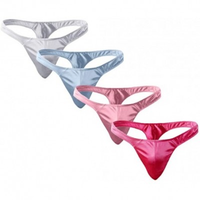 G-Strings & Thongs 4pcs Men's Sexy Satin Panties Solid Color Underwear Bikini G-String T-Back Thong - C - C3194CWENRU