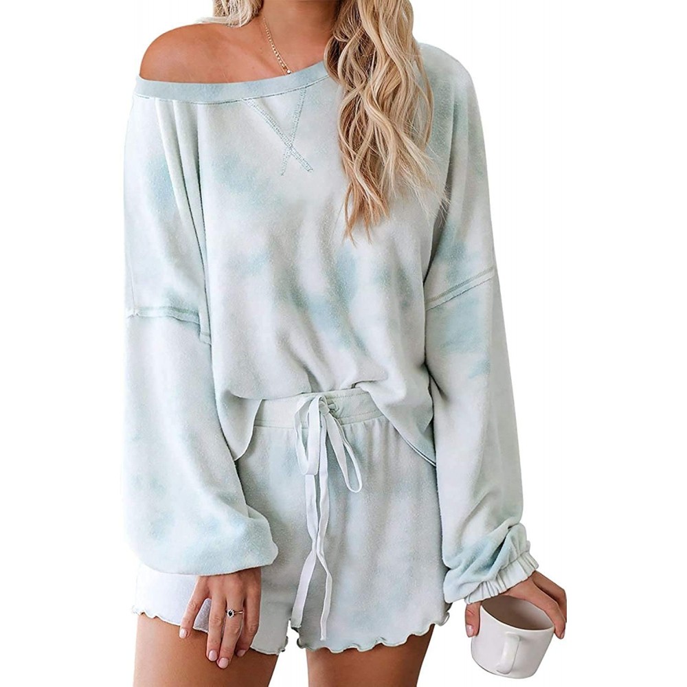 Sets Women's Tie-Dye Pajama Sets Sleepwear Long Sleeve Tops and Shorts 2 Piece Pajamas Set Casual Outfits - I - CS199UNLNT0