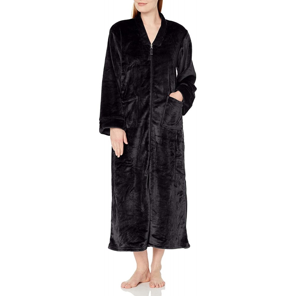 Robes Women's 52 Inch V-Neck Zip Front Robe- Black- Large - CZ12IL36H0B