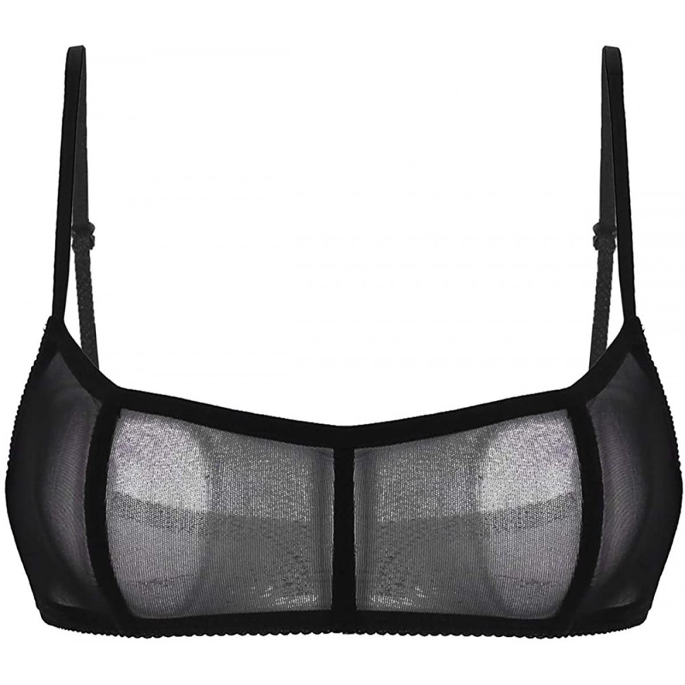 Bras Woman Mesh Sheer See-Through Bra Tops Sexy Wireless Unlined Bralette Tube Crop Top - Black - CE18SC6SE4T