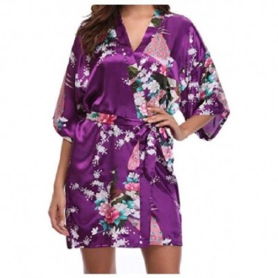 Robes Womens Lounger Pajama Lounger Lounge Robe Cardi Peacock Spa Robe Purple XL - Purple - CE19DCU4KHI