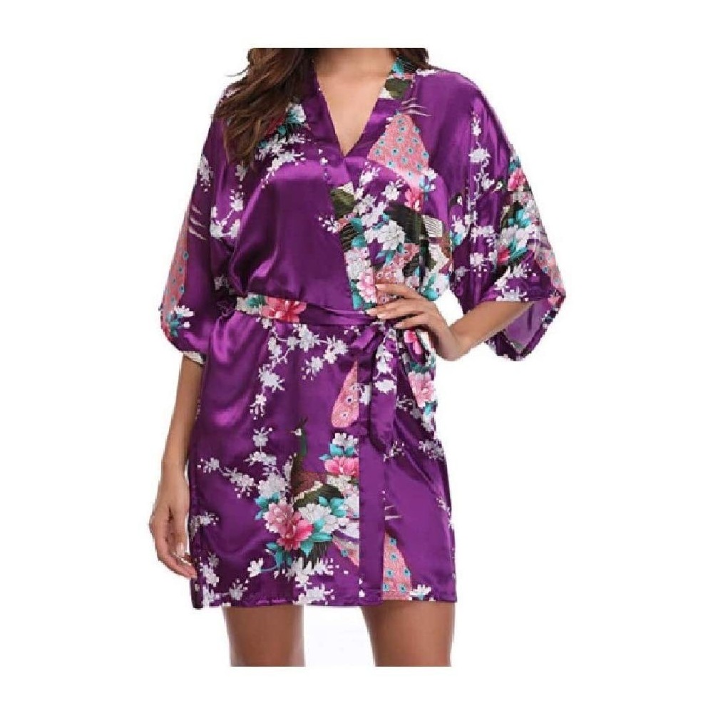 Robes Womens Lounger Pajama Lounger Lounge Robe Cardi Peacock Spa Robe Purple XL - Purple - CE19DCU4KHI