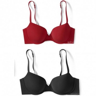 Bras Women's 2-Pack Laser Cut Silicone Logo Wing Full Coverage Underwire Push Up Bra - Red & Black - CJ19762QOKK