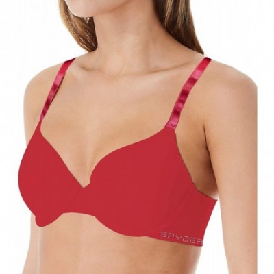 Bras Women's 2-Pack Laser Cut Silicone Logo Wing Full Coverage Underwire Push Up Bra - Red & Black - CJ19762QOKK