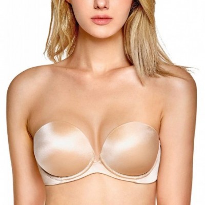 Bras Women's Push Up Strapless Bra Plunge Seamless Padded Balconette Demi - Beige - CD18EGNSNZK