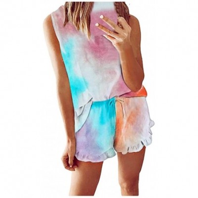 Sets Womens Tie-Dye Button Sleeveless Tank Top Shorts Pajamas Set Sleepwear Leisure Nightwear Pjs S-2XL - C Multicolor - CK19...