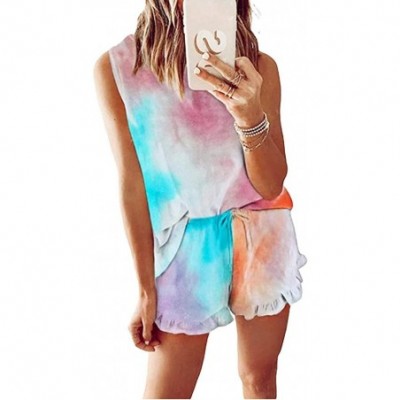 Sets Womens Tie-Dye Button Sleeveless Tank Top Shorts Pajamas Set Sleepwear Leisure Nightwear Pjs S-2XL - C Multicolor - CK19...