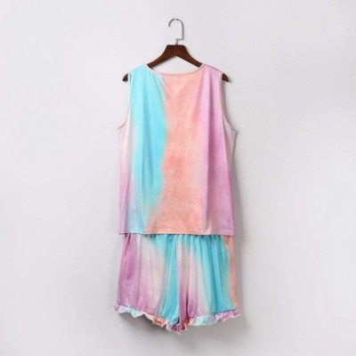 Sets Womens Tie-Dye Button Sleeveless Tank Top Shorts Pajamas Set Sleepwear Leisure Nightwear Pjs S-2XL - C Multicolor - CK19...