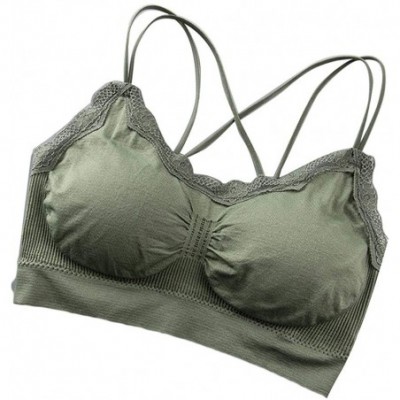 Bras Women Lace Trim Push-up Sporting Bra Full Cup Wire Free Removable Pad Sports Bras - Green - CY199KZ3LAO