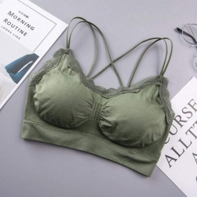 Bras Women Lace Trim Push-up Sporting Bra Full Cup Wire Free Removable Pad Sports Bras - Green - CY199KZ3LAO