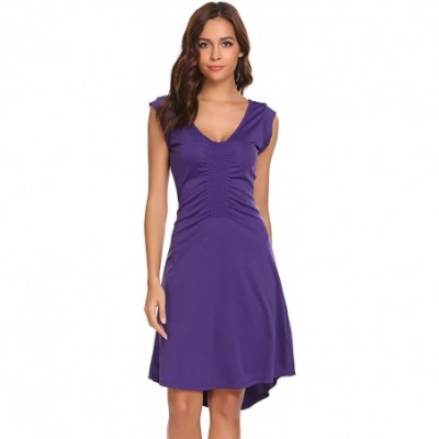 Nightgowns & Sleepshirts Women Sleeveless Nightdress Ruched Nightgown Solid Knee Length Sleepwear Dress (S-XXL) - Purple - CW...