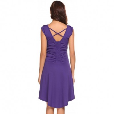 Nightgowns & Sleepshirts Women Sleeveless Nightdress Ruched Nightgown Solid Knee Length Sleepwear Dress (S-XXL) - Purple - CW...