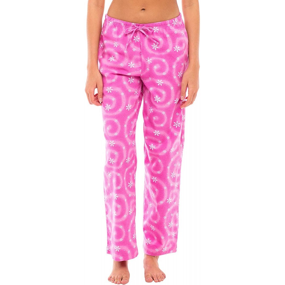 Bottoms Women's Flannel Pajama Pants- Long Winter Christmas Cotton Pj Bottoms - Pink Snowflake - CT18NYOAD4Q