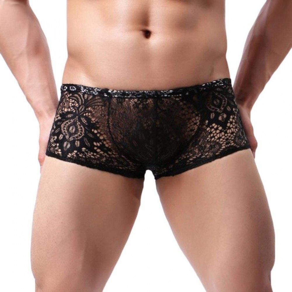 Boxer Briefs Mens Boxer Briefs Underpants Fashion Lace Underwear - Black - CD18H8D46T5