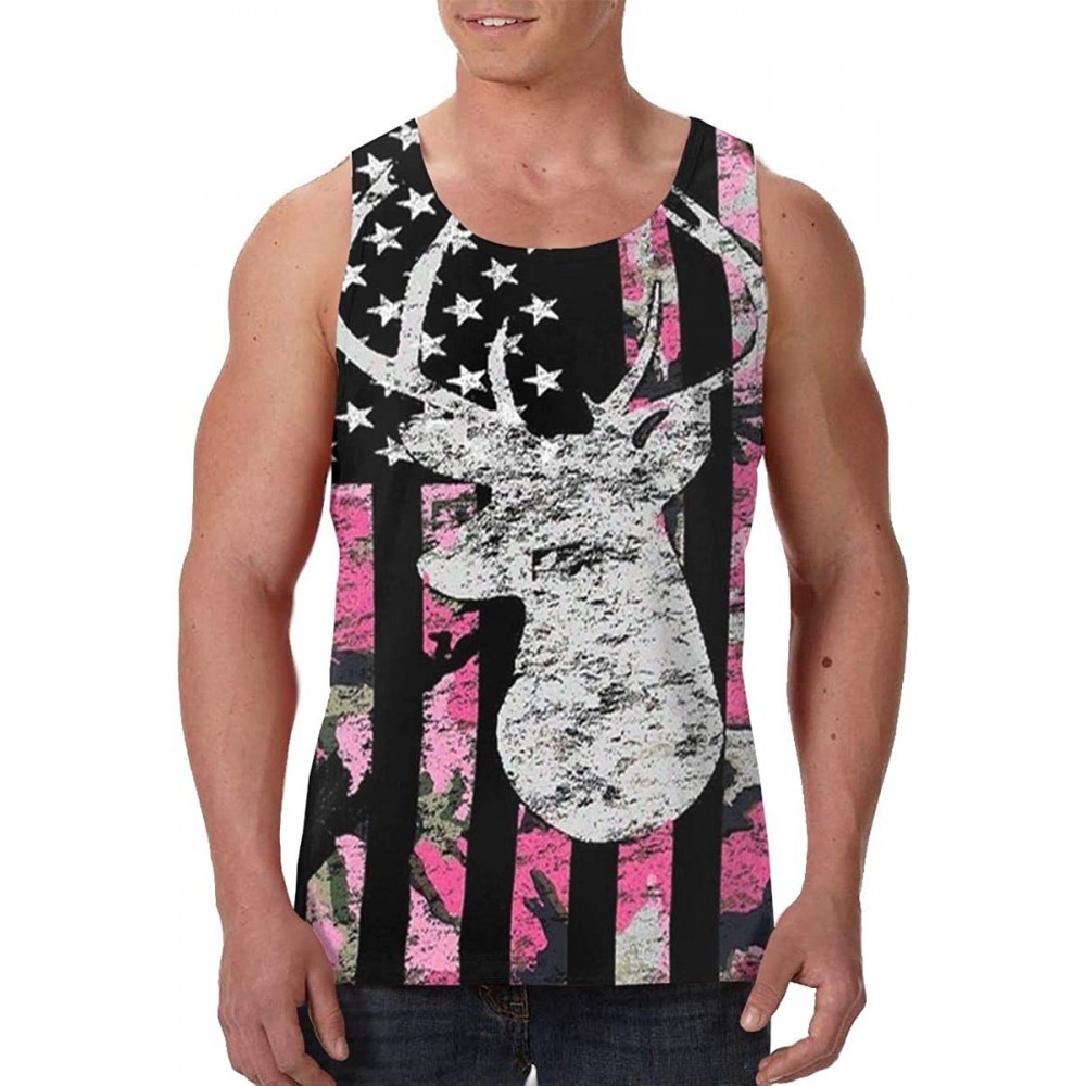 Undershirts Men's Soft Tank Tops Novelty 3D Printed Gym Workout Athletic Undershirt - American Flag Rifle Bullets Deer Pink C...