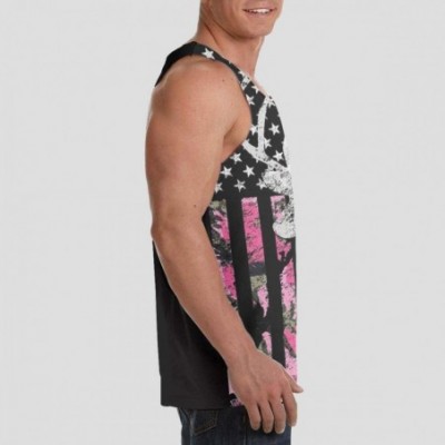 Undershirts Men's Soft Tank Tops Novelty 3D Printed Gym Workout Athletic Undershirt - American Flag Rifle Bullets Deer Pink C...