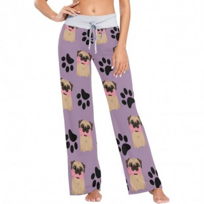 Bottoms Women's Pajama Pants-Pugs Dog Drawstring Sleepwear Pants Lounge Yoga Pants Wide Leg Pants for All Seasons - Black - C...