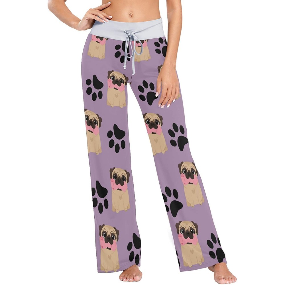 Bottoms Women's Pajama Pants-Pugs Dog Drawstring Sleepwear Pants Lounge Yoga Pants Wide Leg Pants for All Seasons - Black - C...