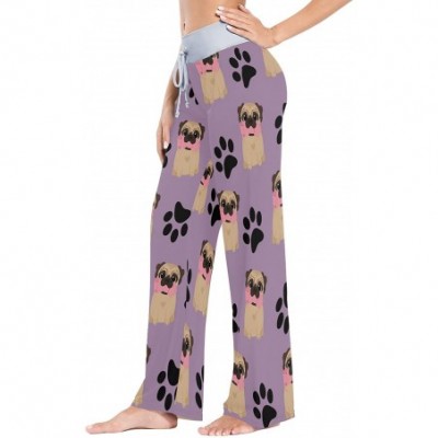 Bottoms Women's Pajama Pants-Pugs Dog Drawstring Sleepwear Pants Lounge Yoga Pants Wide Leg Pants for All Seasons - Black - C...