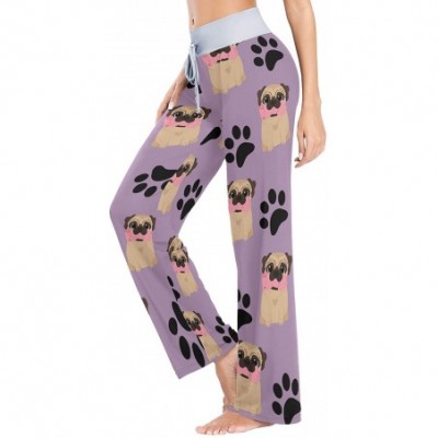 Bottoms Women's Pajama Pants-Pugs Dog Drawstring Sleepwear Pants Lounge Yoga Pants Wide Leg Pants for All Seasons - Black - C...