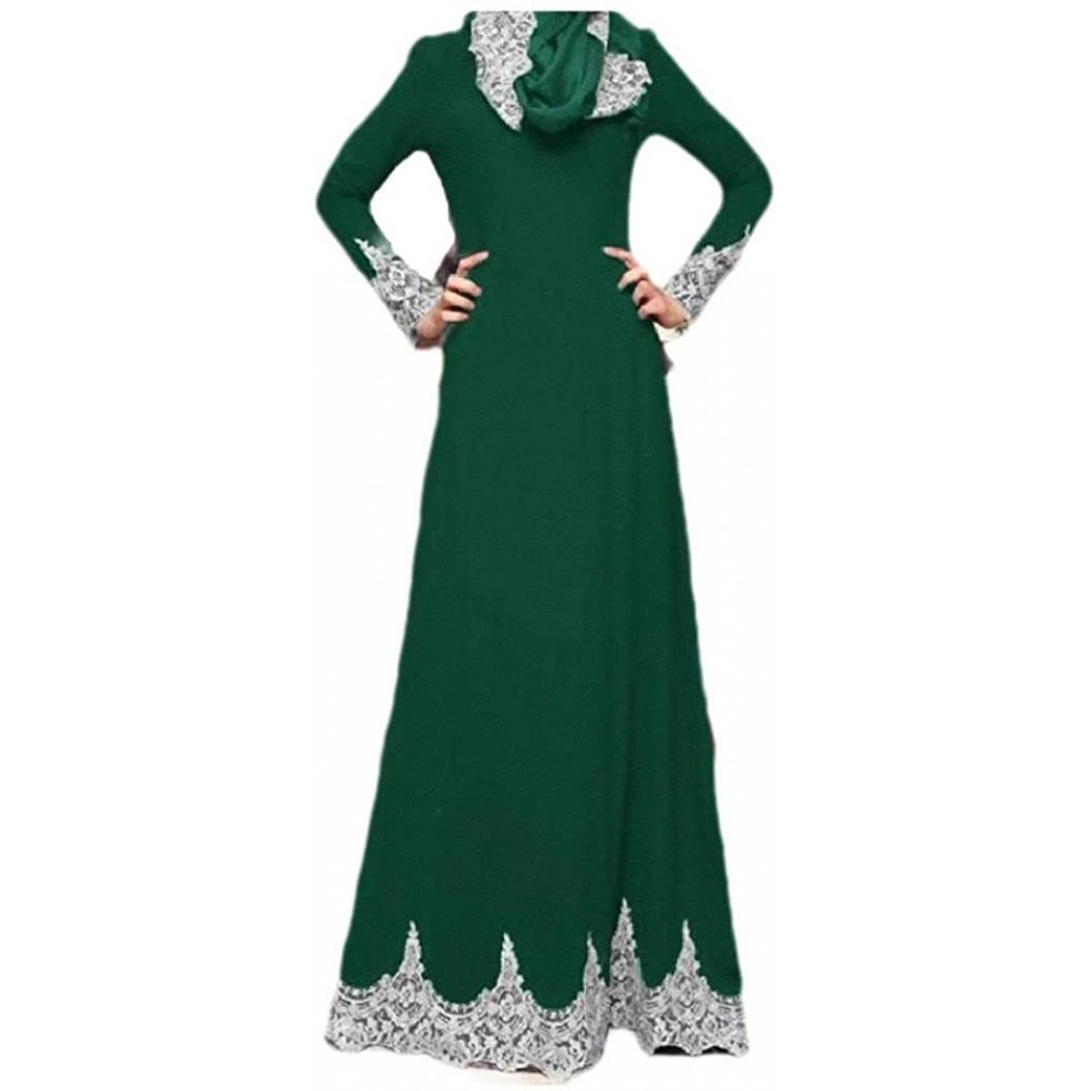 Robes Women Trendy Embroidered Islamic Dubai Muslim Classy Kaftan Dress - Green - CF1907X6NU6