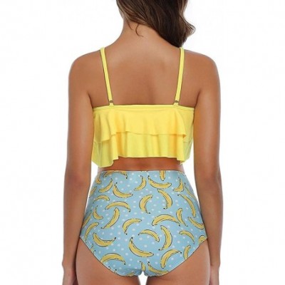 Tops Swimsuit for Women Two Pieces Top Ruffled Backless Racerback with High Waisted Bottom Tankini Set - K-yellow - CY194X295XZ