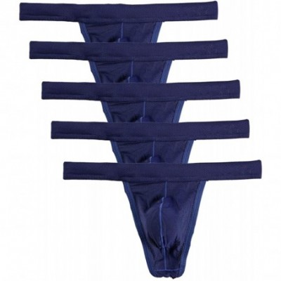 G-Strings & Thongs Mens Micro Mesh Stretch Thong T-Back Sexy Underwear - 5-pack Royal Blue - CE18LGIL7SD