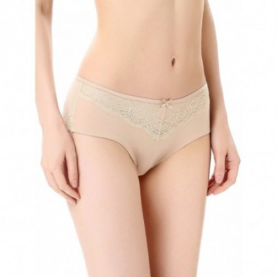 Panties Women's 3 Pack Cotton Invisible Lace Back Coverage Hipster Brief Panty Underwear - Nude - CM12O0JJYUG