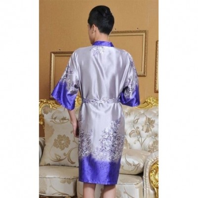 Robes Retro Purple Men's Silk Kimono Pajamas Robe Khan Steamed Clothes Household Bathrobes - C518U8OR266