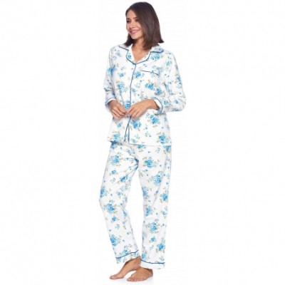 Sets Women's Flannel Long Sleeve PJ's Button Down Sleepwear Pajama Set - White Blue Flower - CA18AQHHHHY