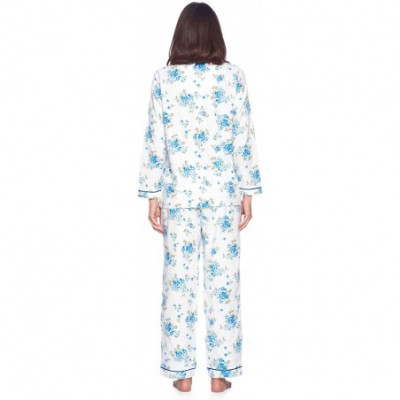 Sets Women's Flannel Long Sleeve PJ's Button Down Sleepwear Pajama Set - White Blue Flower - CA18AQHHHHY