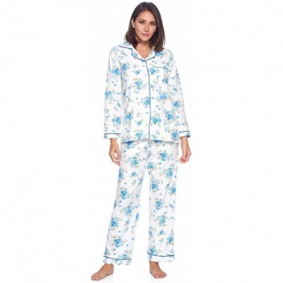 Sets Women's Flannel Long Sleeve PJ's Button Down Sleepwear Pajama Set - White Blue Flower - CA18AQHHHHY