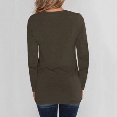 Tops Long Sleeve T Shirt Women's Leopard Pocket Tops Ladies Casual V Neck Fashion Basic Tees Blouse - Army Green - CU18X05XWZ2